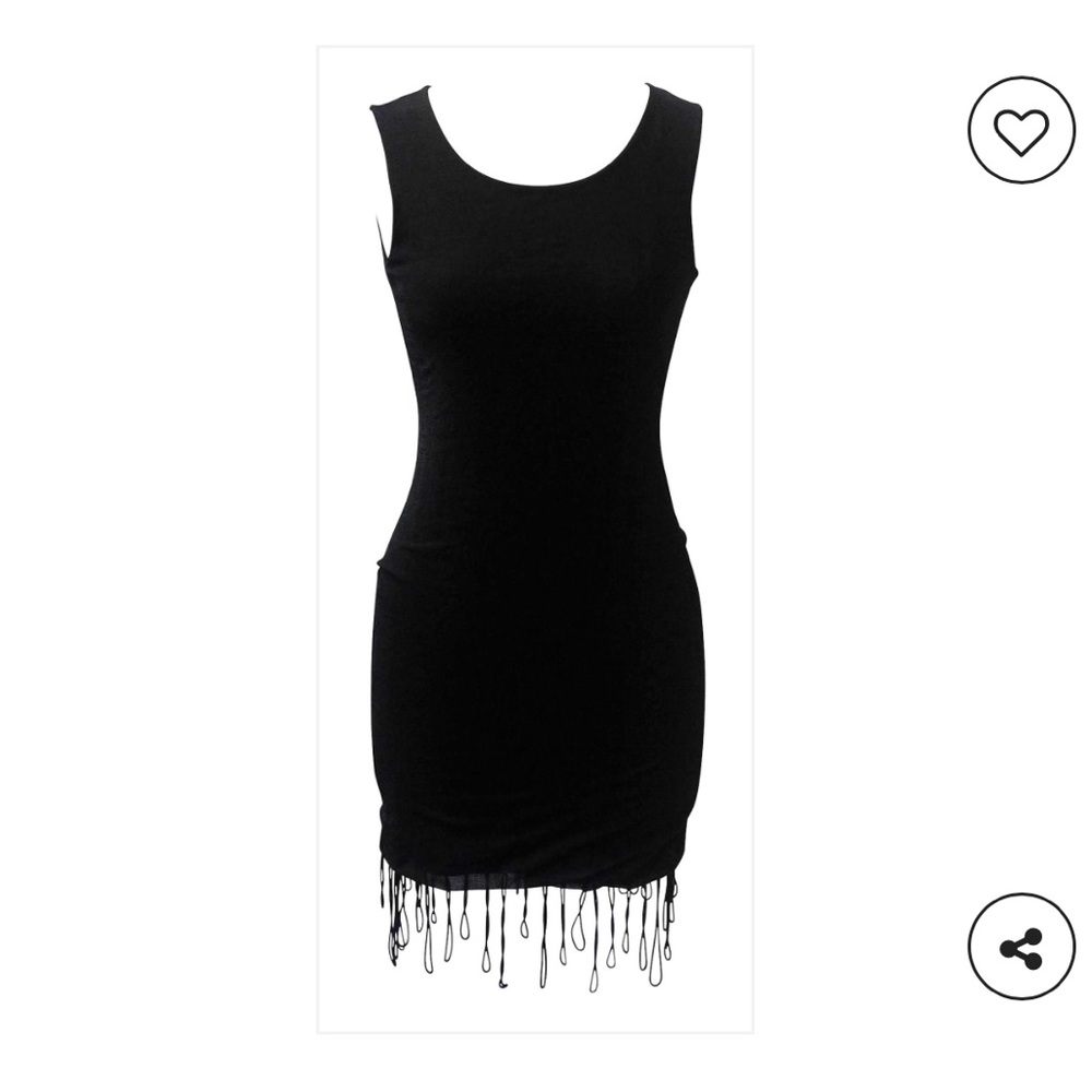 Helmut Lang Black Fringe Mini Dress, Italian Size 40. Made in Italy